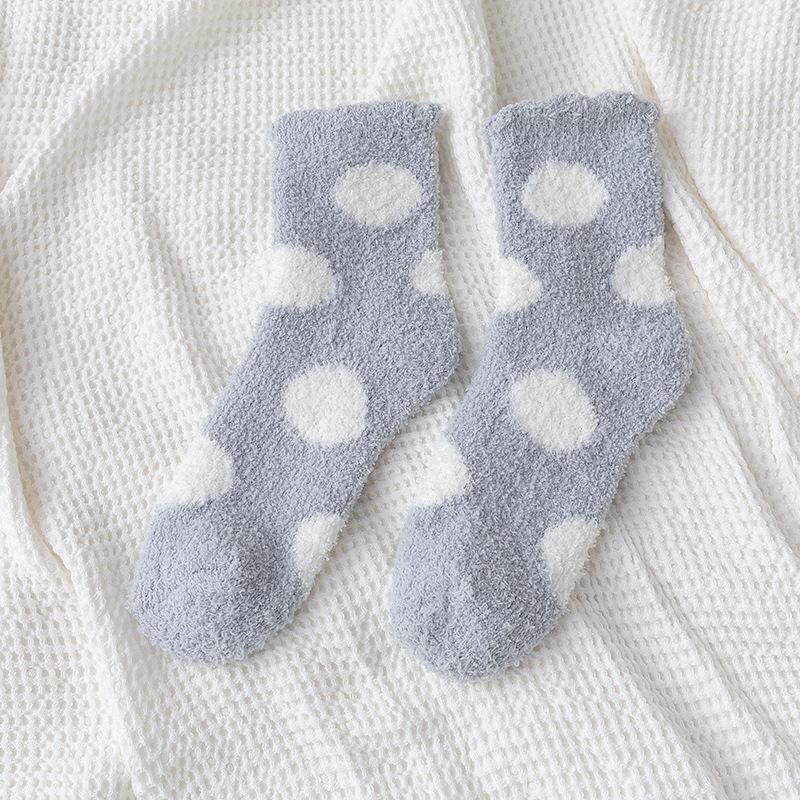Socks Women Cute Solid Soft Fluffy Dot Socks White Black Coral Velvet Winter Warm Home Indoor Floor Terry Towel Fuzzy Sock Sox