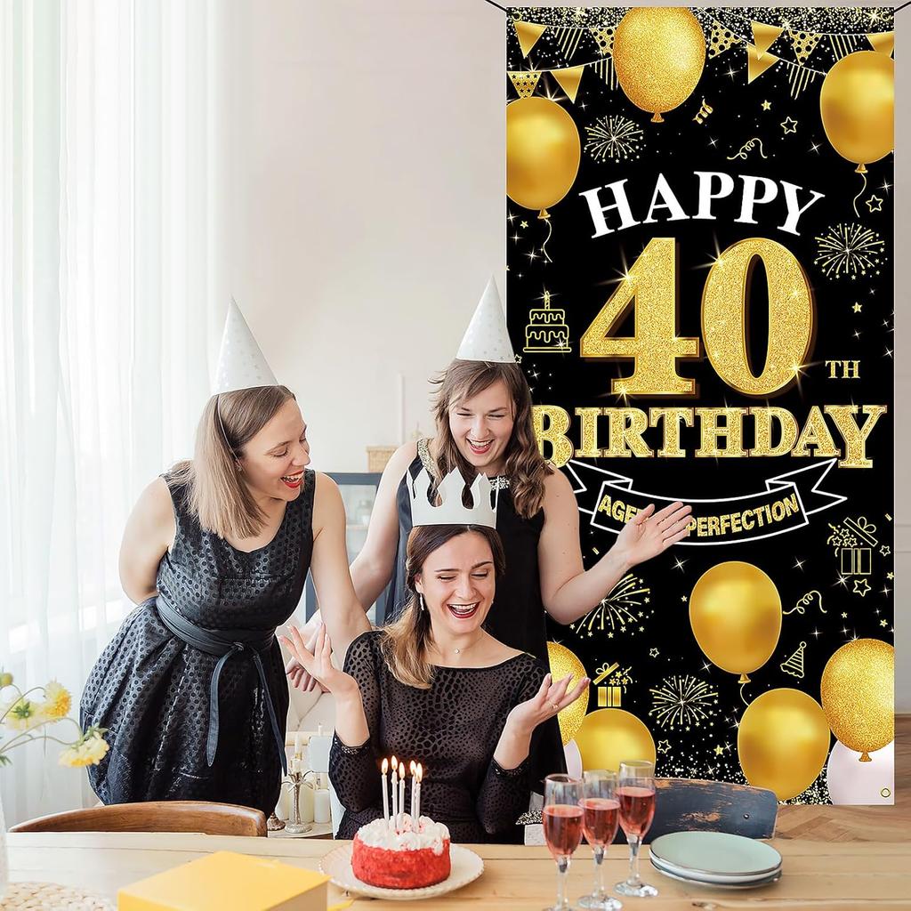 Счастливый 40-й День Рождения, Декорации для Мужчин и Женщин, Черно-Золотой Баннер-Фон для 40-го Дня Рождения, Декор для Вечеринки в Честь 40-летия, Тканевые Фото Реквизиты, Садовый Знак