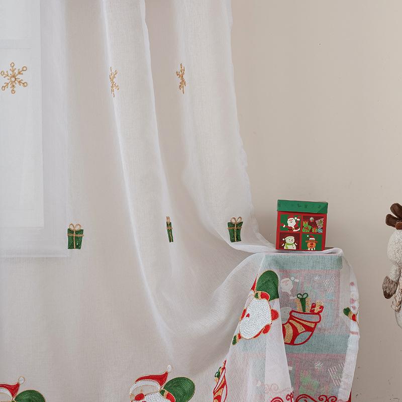 Москитные сетки Рождество Американская атмосфера Вышитые шторы Украшенные Готовые Рождественские колокольчики Снежинка