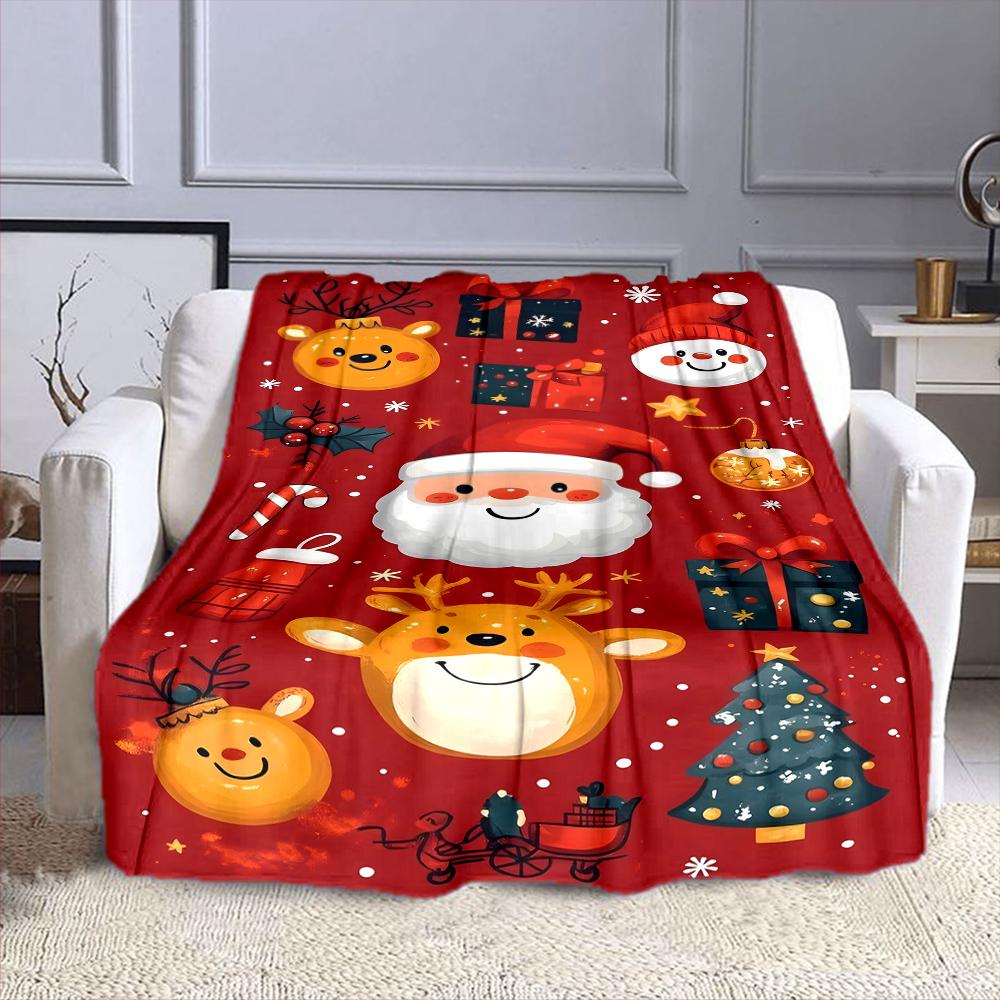 Christmas Santa and Reindeer Pattern Patterned flannel blanket perfect for the bedroom living room, sofa, or a little nap