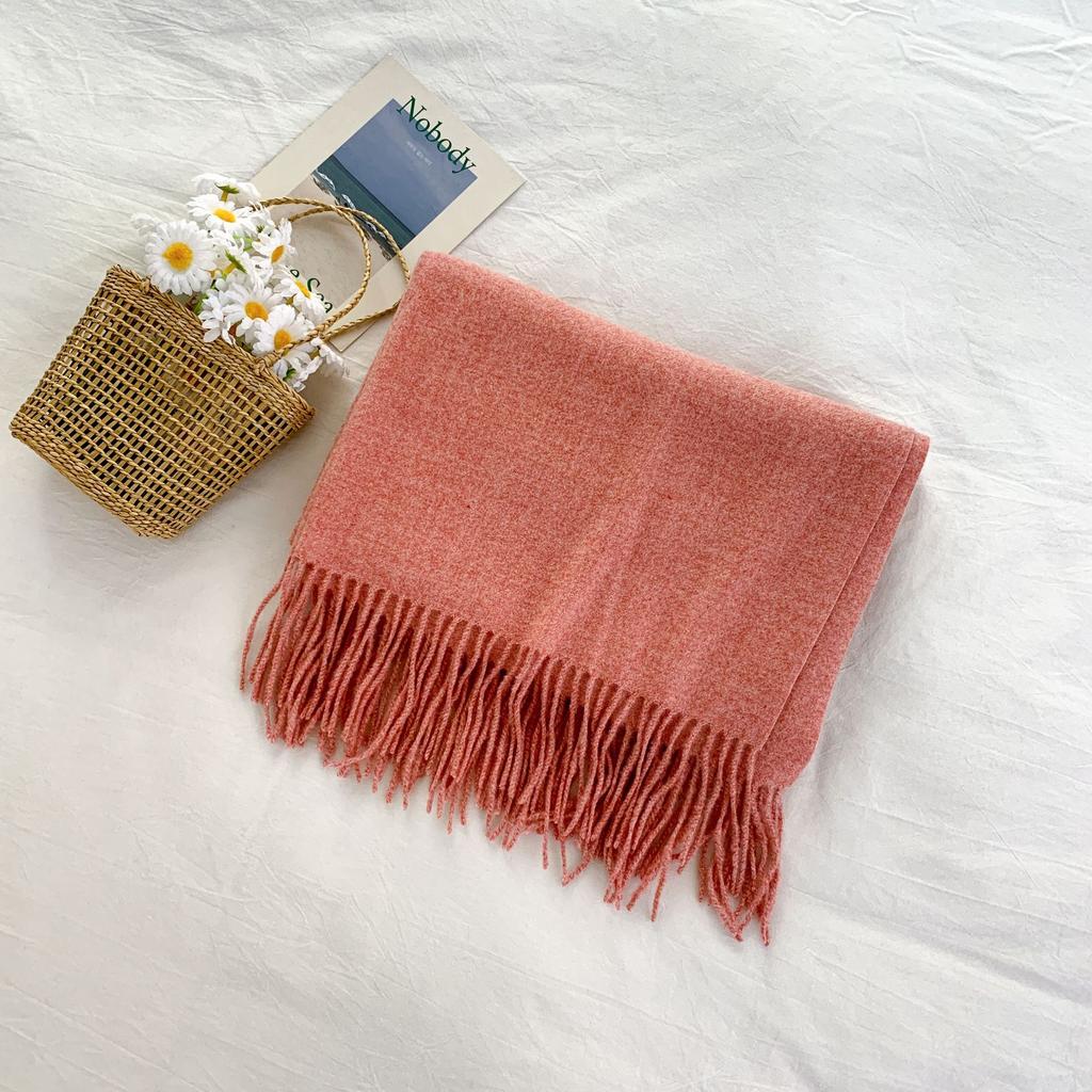 Cashmere Hand Feel Autumn And Winter Solid Color Scarf Women'S Thick Tassel Simple And Versatile Soft And Warm Imitation Cashmere Shawl