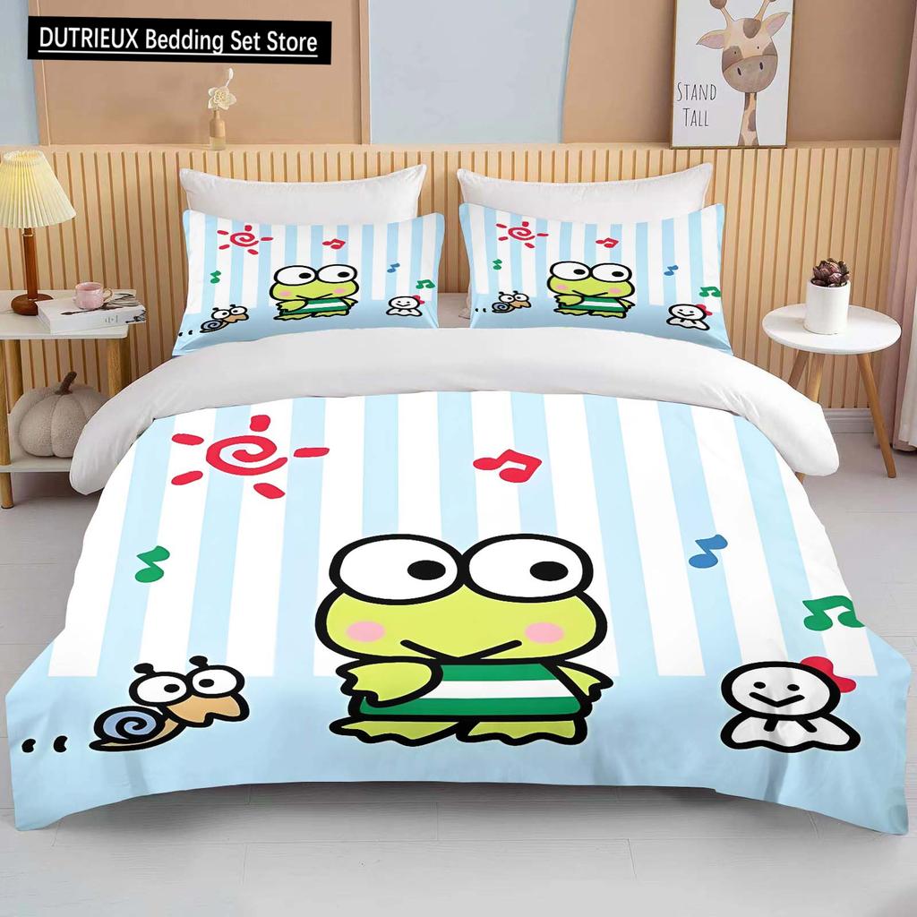 10 размеров Sanrio Keroppi печатный комплект постельного белья мультфильм аниме пододеяльник одеяло наволочка мальчики девочки дети взрослые король подарок