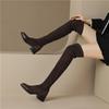 FOREADA Women Over-the-Knee Long Boots Square Toe Block Mid Heels Zipper Stretch Gogo Boot Ladies Fashion Shoes Autumn Winter 43