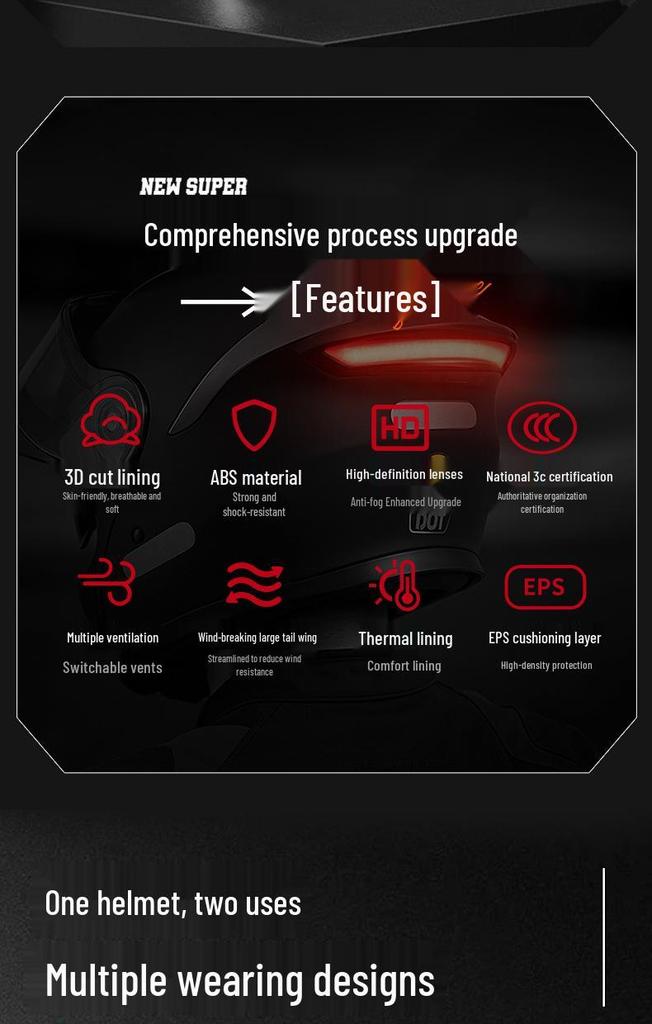 Унисекс мотошлем-трансформер, сертифицированный DOT: Стильный, всесезонный, безопасный дизайн заднего фонаря