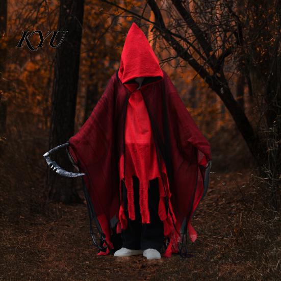 Halloween Party Grim Reaper Hooded Cloak for Men Women, Adult Scary Gothic Lightweight Breathable Gauze Cape Wizard Cape, Cosplay Costume Masquerade