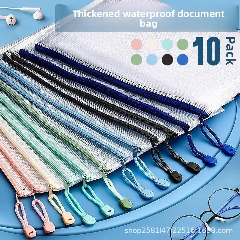 10PCS Zipper Mesh Bags A4/A5 Plastic Zipper Bags For Organizing Zipper Mesh Bags Waterproof Clear Travel Bags Office Supplies Document