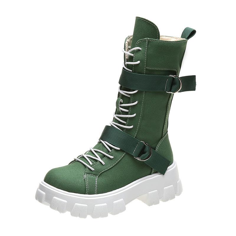 Женские парусиновые туфли с высоким берцем, повседневные мотоциклетные ботинки с закругленным носком на толстой подошве