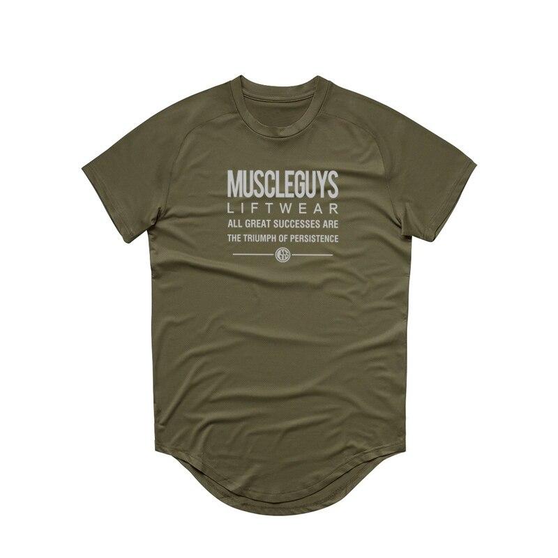 Muscleguys New Trend Фитнес-футболка с принтом и короткими рукавами Тренировочная одежда для бега Бодибилдинг Мужские спортивные топы Удобные и сухие