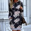 Women's Fashion Casual Floral Print Autumn Winter Long Sleeve Hooded Sweaters Dresses