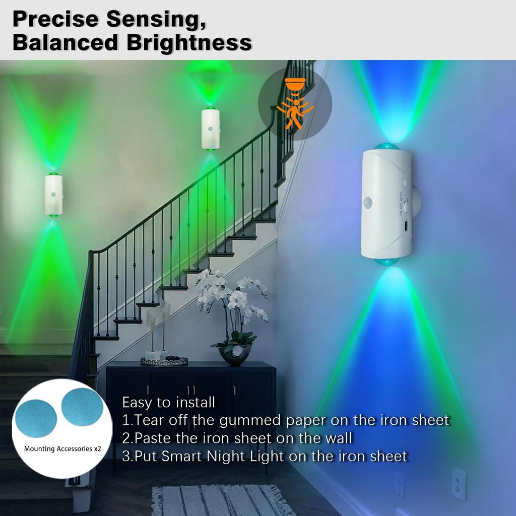 RGB Gradient LED Night Light with Motion Sensor Wall Lamp Rechargeable Ambient Dimmable Indoor Lights Magnetic Step Lighting