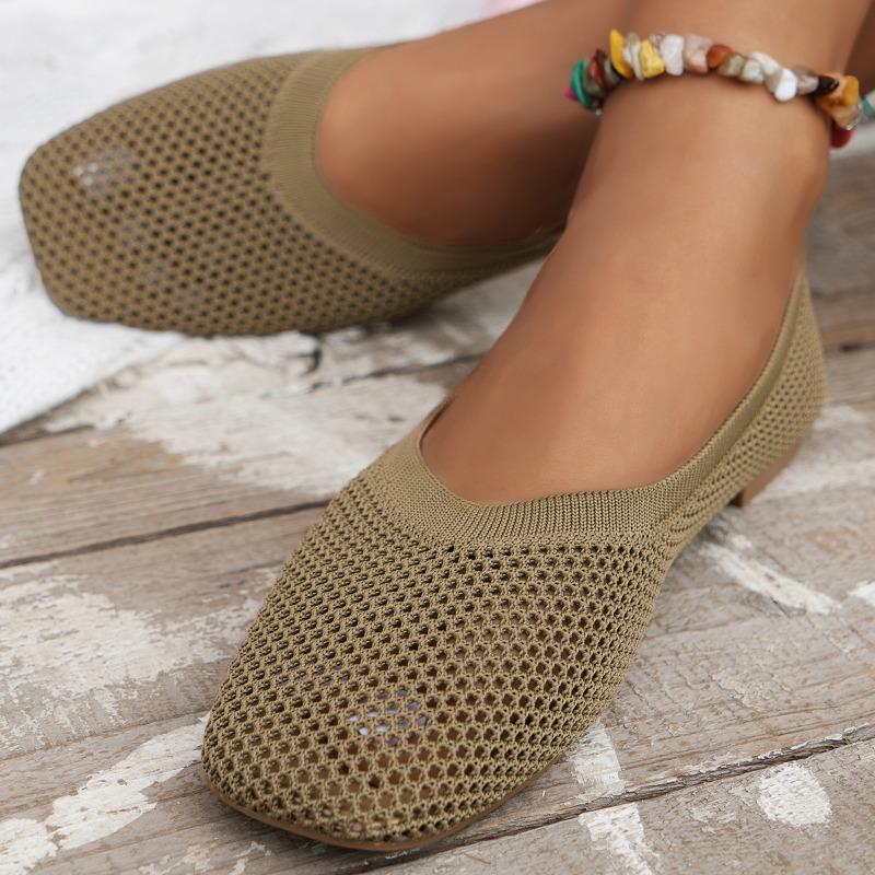 Модная летняя повседневная обувь для женщин, трикотажные дышащие сетчатые туфли на плоской подошве, дышащие женские мокасины с круглым носком, большой размер