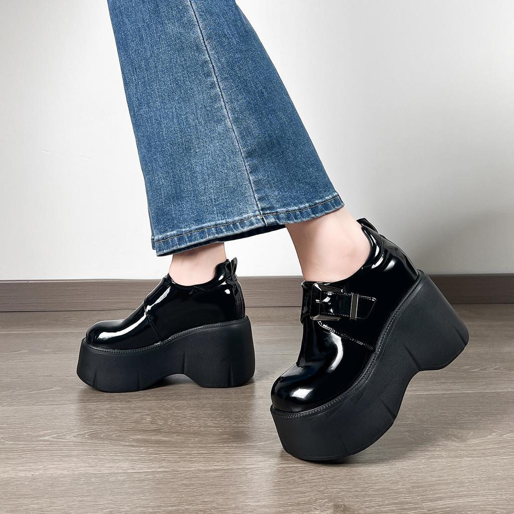 Универсальные модные туфли-маффины, новая платформа, внутренняя высота, женские черные одинарные туфли