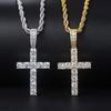 4/5mm Iced Out CZ Cross Pendant Necklaces for Women Men Punk Hiphop Rope Stainless Steel Chain on Neck Rapper Jewelry