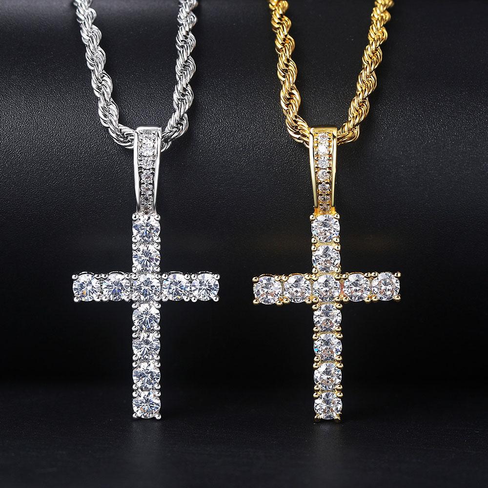 4/5mm Iced Out CZ Cross Pendant Necklaces for Women Men Punk Hiphop Rope Stainless Steel Chain on Neck Rapper Jewelry