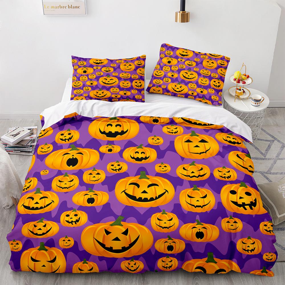 Halloween Duvet Cover Pumpkin Lantern Cartoon King Queen Twin Size Polyester Bedding Set For Kids Boys Girls Teens Bedroom Decor