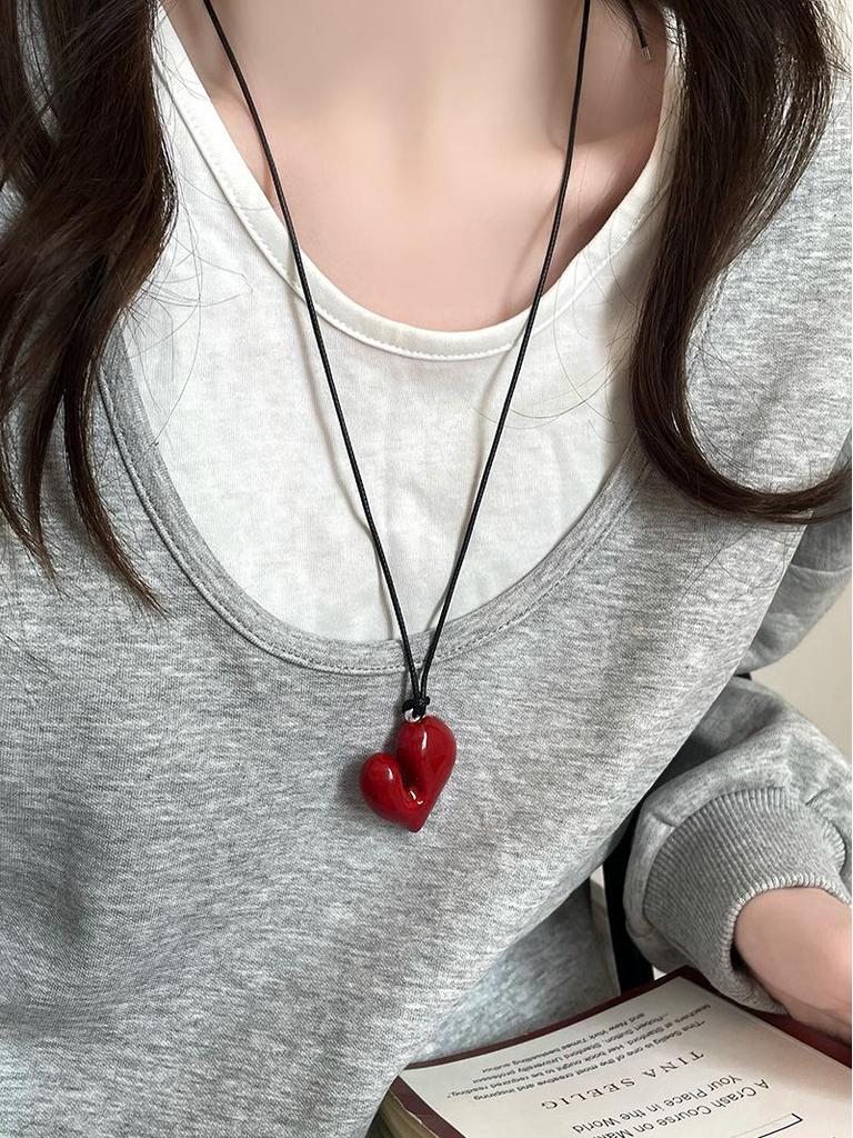 Korean Reinna Irregular Heart Pendant Necklace - Adjustable Sweet Cool Accessory