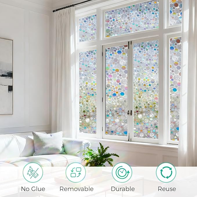 Пленка для окон с витражным эффектом, Радужная пленка для конфиденциальности окон, Иридесцентная прозрачная пленка с пузырьками, Статически прилипающая