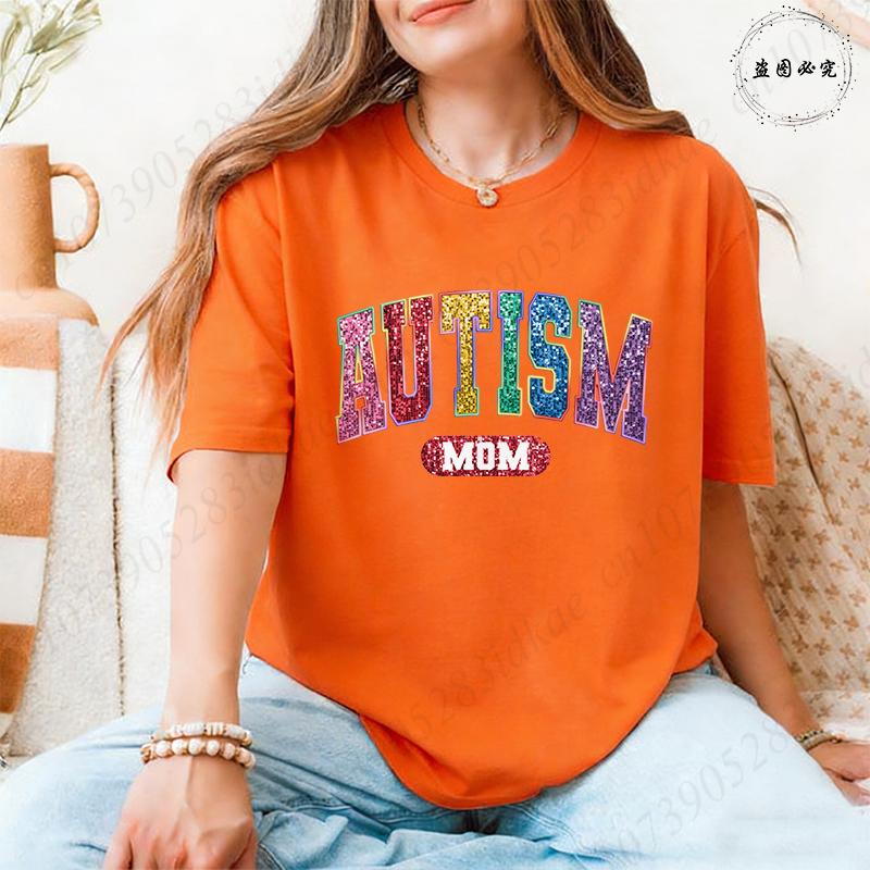 WoAutism Mama Graphic T-shirts Colorful Puzzle Pattern Autism Awareness Mom Love Short Sleeve Tees Aesthetic Streetwear