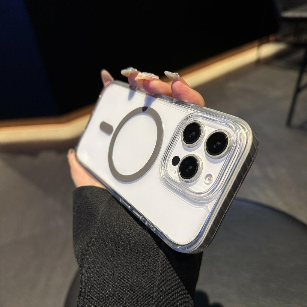 For iPhone 16 Pro Max Case Compatible with MagSafe TPU PC Clear Phone Cover with Metal Buttons
