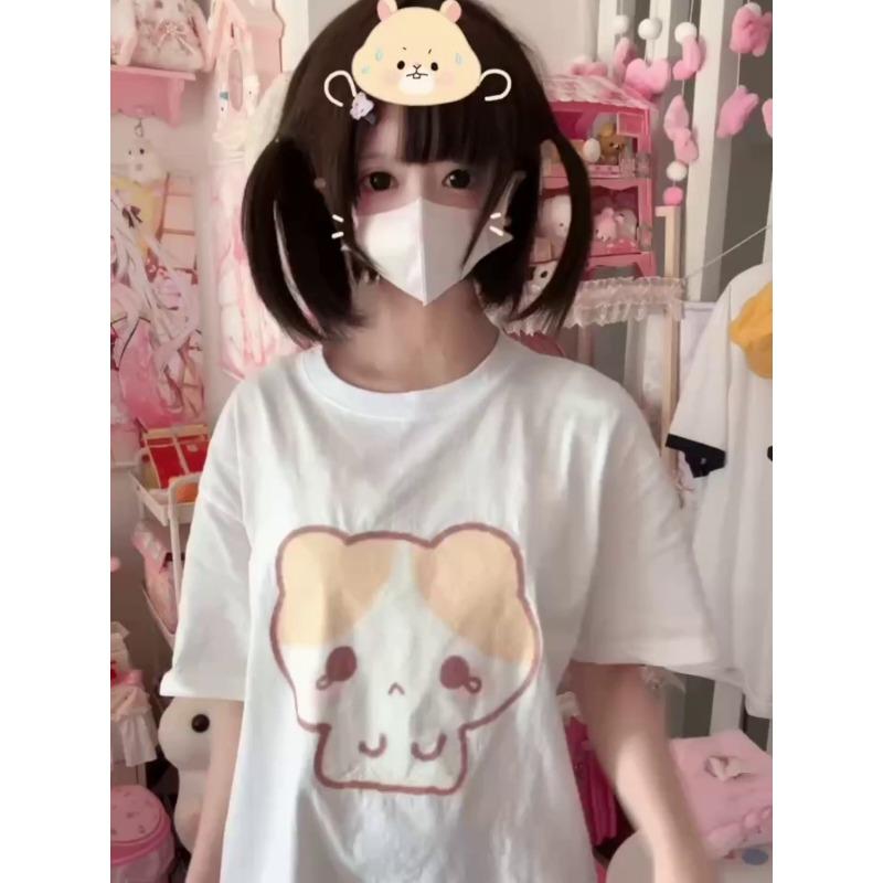 Милые футболки в стиле Харадзюку для женщин в японском стиле Y2k в стиле преппи с милым мультяшным принтом, свободные футболки, топы, мягкие, для девочек