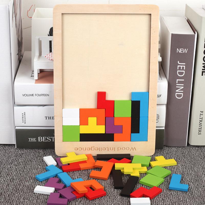 3D Wooden Puzzle Toy Color Shape Cognition Brain Games for Children Wood Jigsaw Puzzles Toys Tangrams for Children Kids