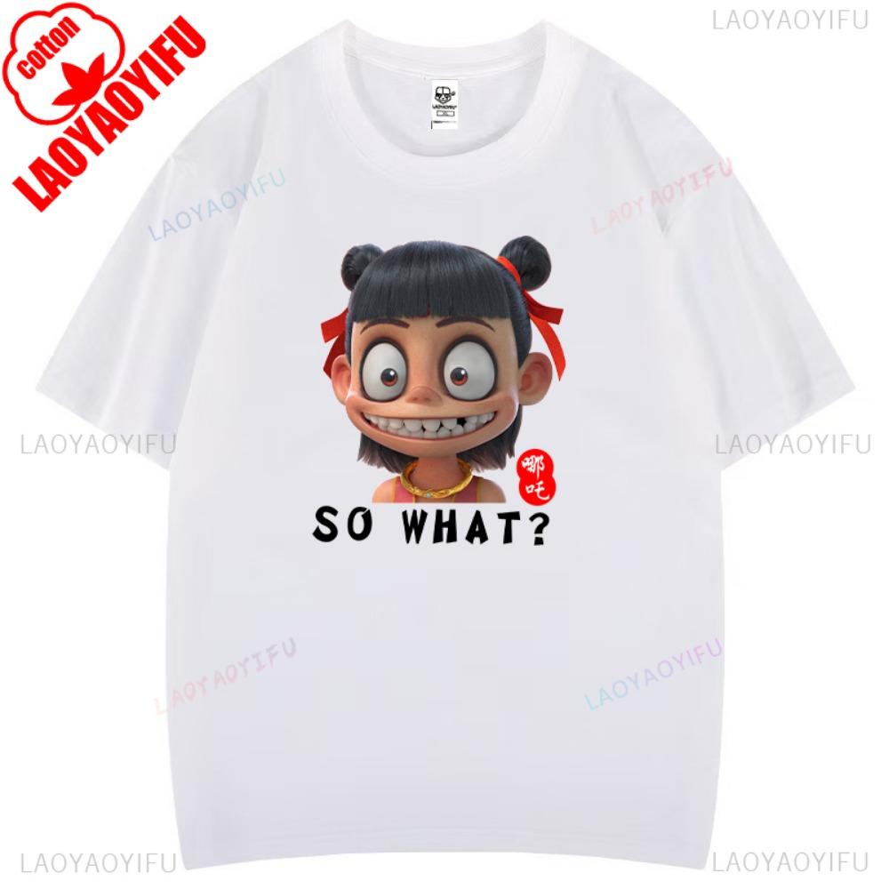 Футболка с рисунком Nezha Cartoon для мужчин и женщин, забавная одежда, футболка Harajuku из высококачественного хлопка с короткими рукавами