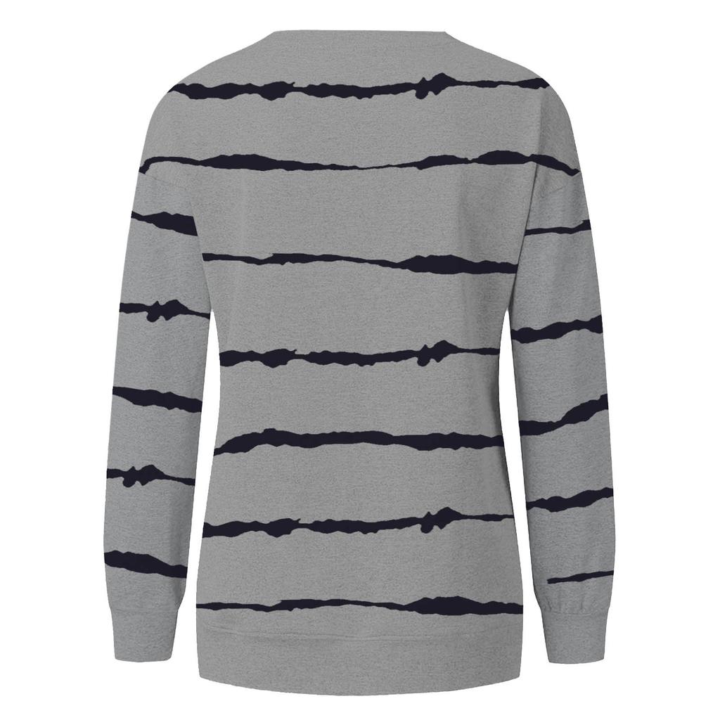 Women's Striped Printed Tops Casual Round Neck Long Sleeve Tops