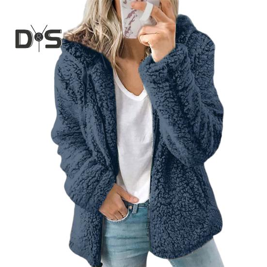 Женская зимняя короткая куртка из флиса Sherpa с капюшоном, кардиган на молнии, теплая повседневная однотонная плюшевая ветрозащитная куртка для осени и зимы