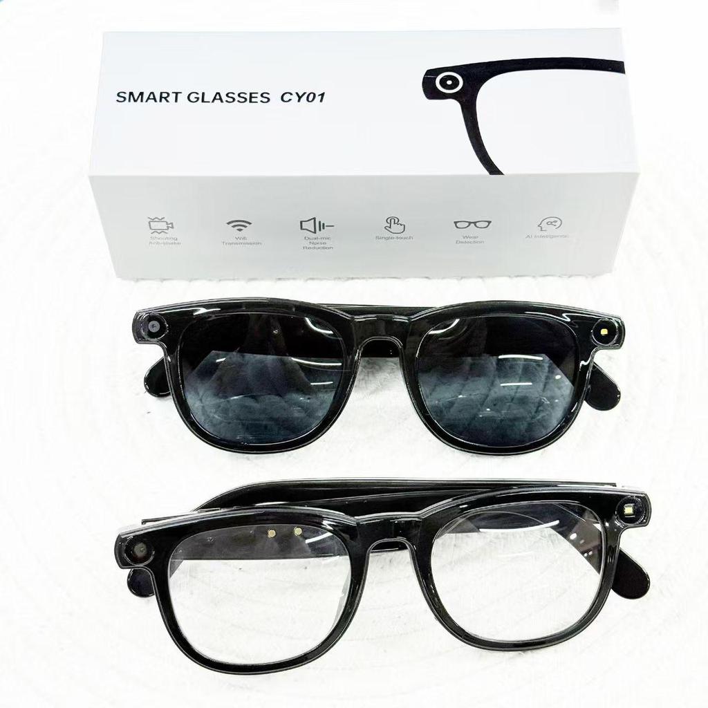 CY01 Smart Glasses: 8MP Camera, AI Voice Assistant, Music, Calls, Photo/Video Recording, 16GB Storage.