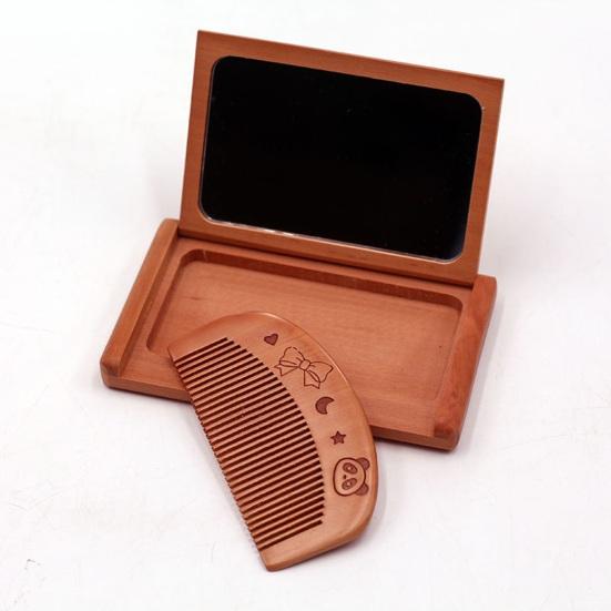 Мини-зеркало-расческа, компактное деревянное карманное зеркало с расческой, портативный макияж