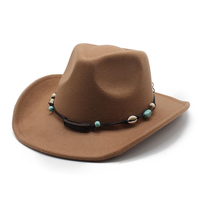 Western Cowboy Top Hat Rolled Brim Retro Riding Hat Men'S And Women'S Woolen Felt Hat Jazz Hat Sun Hat