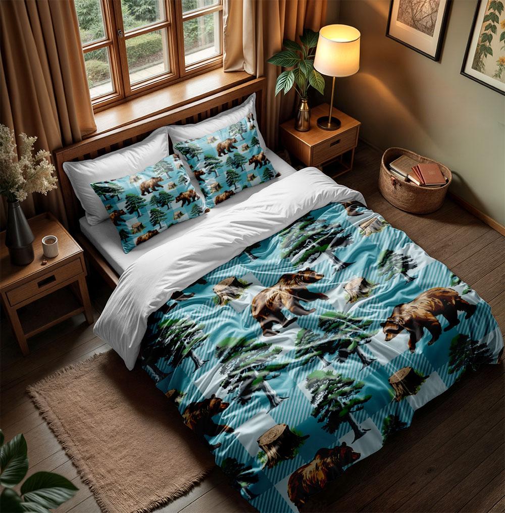 Комплект пододеяльника в клетку буффало с медведями размера кинг, квин, дабл, фулл, твин, одинарный