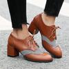 Retro British Style Small Leather Shoes Carved Patchwork Locke Thick Heel High Heel Front Lace-up French Light Mouth Women's Single Shoes