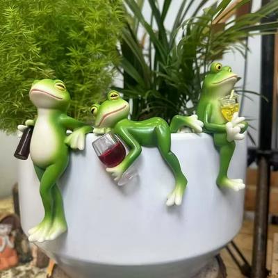 Забавная статуэтка пьющей лягушки, скульптура-обниматель для подвесного горшка из смолы Шерум для сада, причудливая уличная фигурка лягушки Vianys, украшение для цветочного горшка