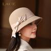 Women's Retro Black Wool Bucket Hat - Autumn/Winter Trendy Japanese Fashion.