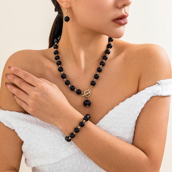 1Set Women Jewelry Set Faux Pearl Earrings Necklace Bracelet Contrast Color Rhinestone Decor Polished Prom Party Wedding Party Bride Jewelry