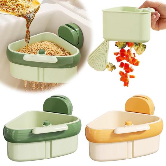 2Pcs Sink Strainer Baskets Large Capacity Automatic Dumping Simple Installation Suction Cup Sink Corner Racks for Kitchen