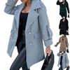Women's  Loose Casual Solid Color Suit Collar Woolen Coat Fashionable Long Sleeved Coat