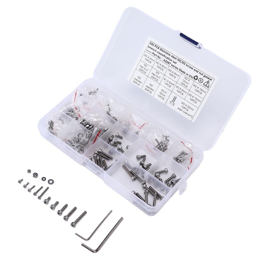 320 шт., винты, гайки, набор прокладок, набор из нержавеющей стали 304 M2 M3, шестигранные болты, комплект шайб для легковых автомобилей, грузовиков