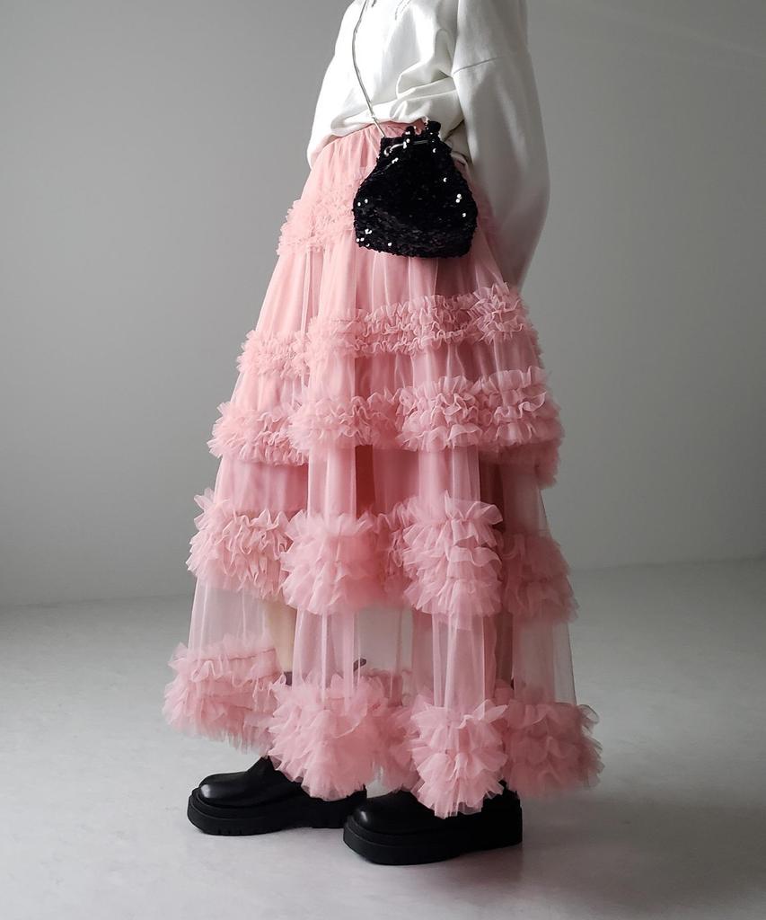 Japanese Style Spring/Summer Women's A-Line Midi Skirt with Anti-Exposure Hand-Stitched Three-Layer Net Yarn