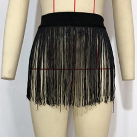 Women Sexy Beach Skirt High Waist Tassels Skirt Summer Solid Color Fringe