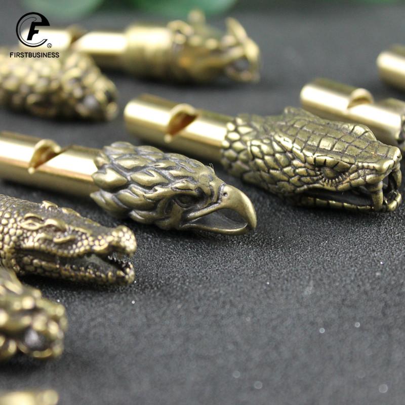 Copper Wild Boar Rhino Eagle Boa Lion Wolf Kirin Lizard Keychain Pendants Outdoor Referee Whistle Vintage Wild Survival Whistles