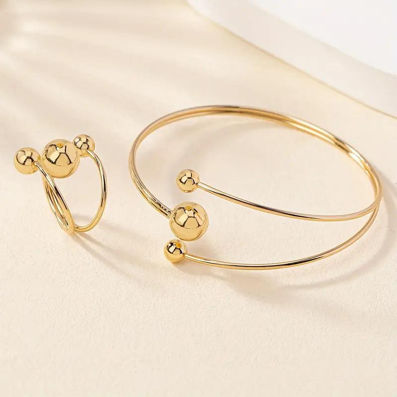 Золото и Серебро Маленький Шарик Клип Большой Шарик Уровень Браслет Кольцо Набор Женский Простой Модный Персонализированный Наручный Пальцевой Ювелирный Набор
