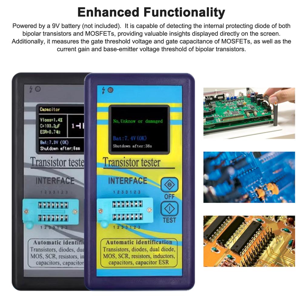 Тестер транзисторов NPN PNP Транзистор Диод Резистор Емкость индуктора MOS SCR Измеритель ESR с 1,8