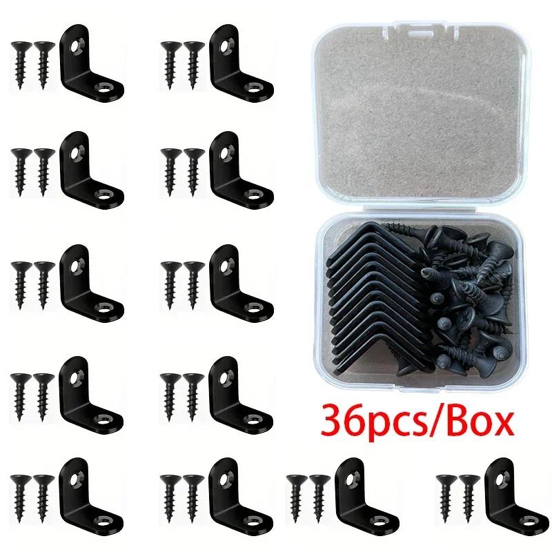 12pcs/box Heavy Duty L-Shaped Corner Brace,Black Steel Angle Bracket with Screws for Furniture/Wardrobe/Bookshelf Connection