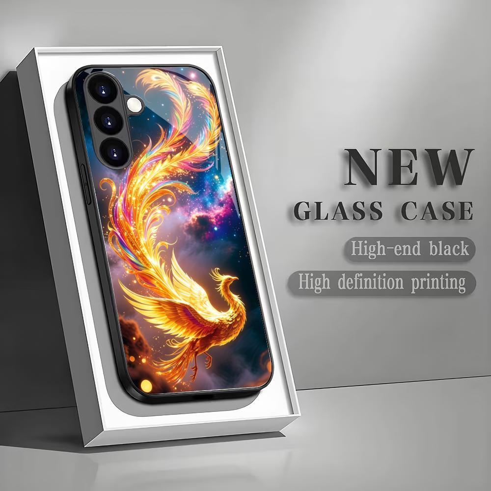 Чехол из закаленного стекла 'Огненный Феникс' для Samsung Galaxy S26 S25 S24 S23 S22 S20 FE/Ultra/Plus, противоударная задняя крышка