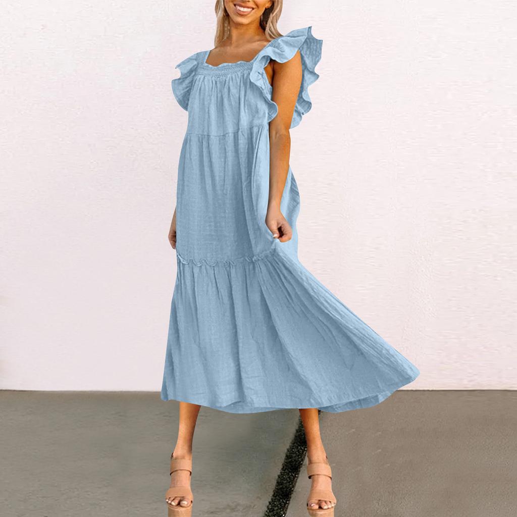Женское весенне-летнее платье с квадратным вырезом и открытыми плечами, элегантное платье с юбкой с рюшами