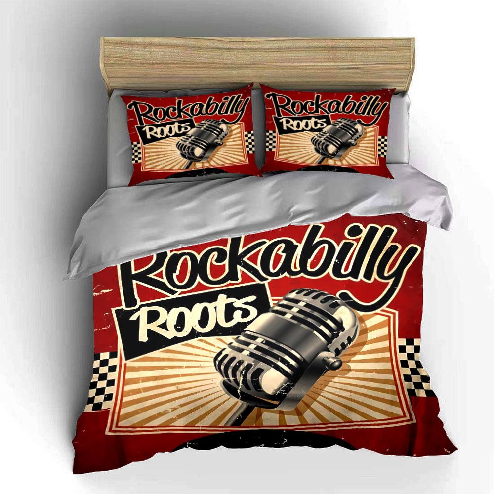 Rockabilly Roots Microphone Bedding Duvet Cover Set Duvet Cover Pillowcases (1*Duvet Cover 2*Pillowcases, without duvet insert)