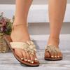 Женские цветочные плоские шлепанцы женские сандалии женские тапочки в стиле бохо с плетеной тесьмой туфли с открытым носком, повседневные нескользящие шлепанцы