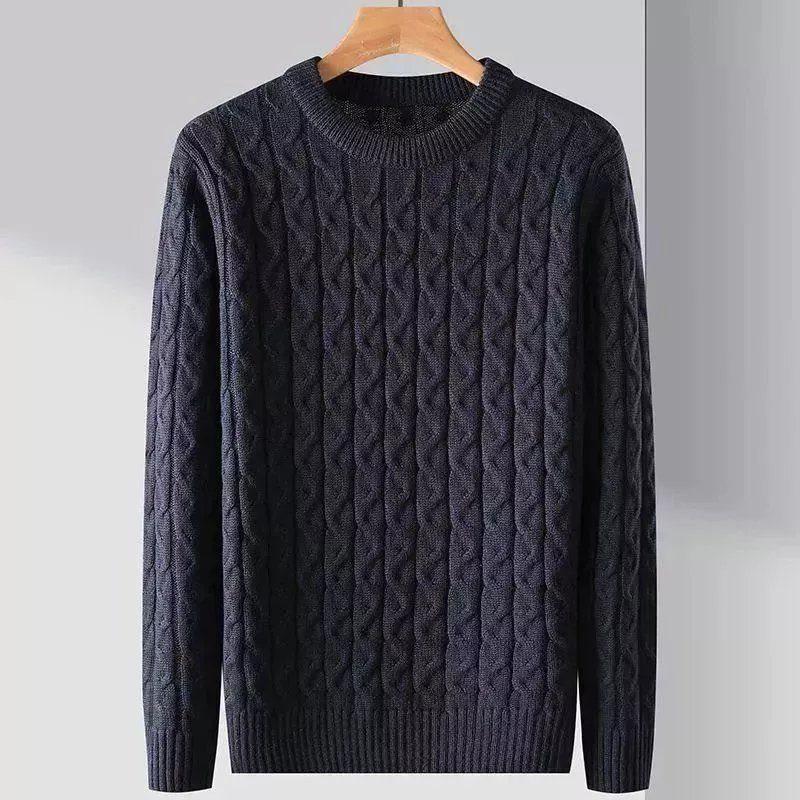 Очень толстый зимний шерстяной мужской свитер - Толстая вязка, круглый вырез
